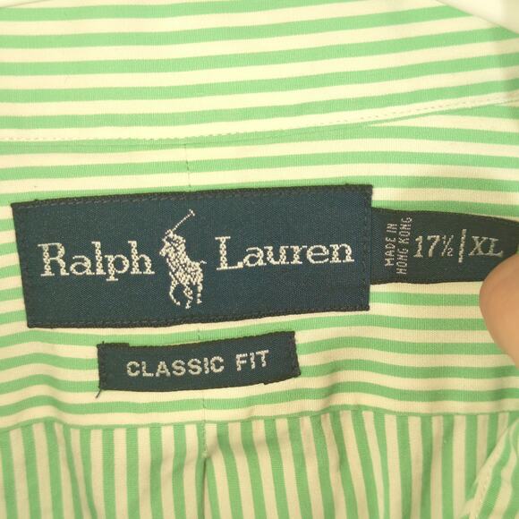 Ralph Lauren XL Green White Striped Button Front Shirt Classic Fit Long Sleeve - Picture 2 of 4